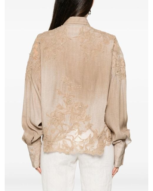 Ermanno Scervino Natural Embroidered Shirt