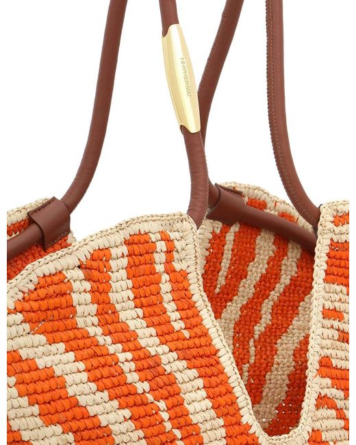 Zimmermann Orange Medium Goldentime Zebra-print Raffia Tote Bag
