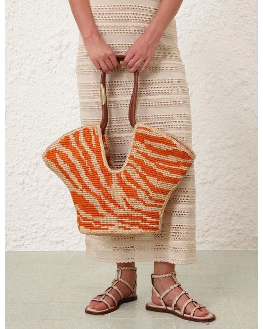 Zimmermann Orange Medium Goldentime Zebra-print Raffia Tote Bag