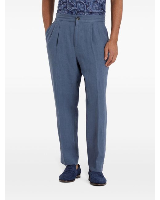 Brunello Cucinelli Blue Linen Straight-leg Trousers for men