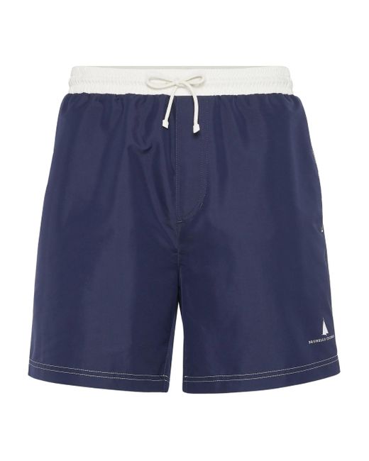 Brunello Cucinelli Blue Logo-print Swim Shorts for men