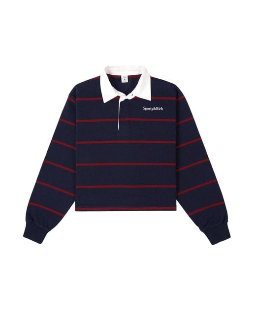 SPORTY&RICH Blue Serif Logo Rugby Polo - Navy/white/merlot
