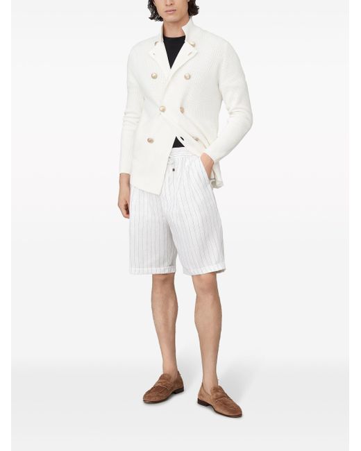 Brunello Cucinelli White Striped Linen Shorts for men