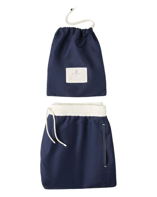 Brunello Cucinelli Blue Logo-print Swim Shorts for men