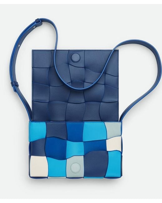 Bottega Veneta Blue Cross/body Bag In Intreccio Leather With Multicoloured Wave Pattern for men