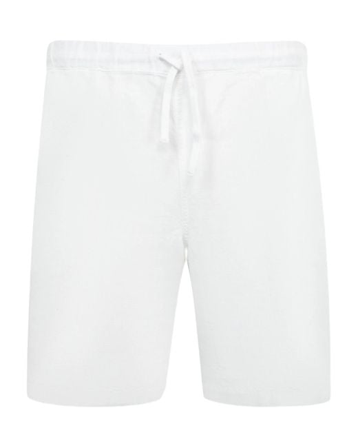 120% Lino White Drawstring Linen Shorts for men