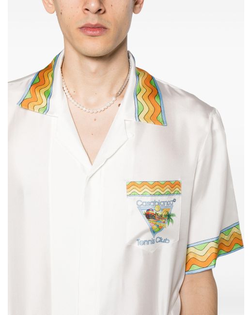 Casablancabrand White Afro Cubism Silk Shirt for men