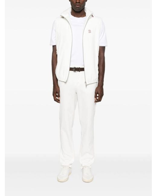 Brunello Cucinelli White Embroidered-logo T-shirt for men