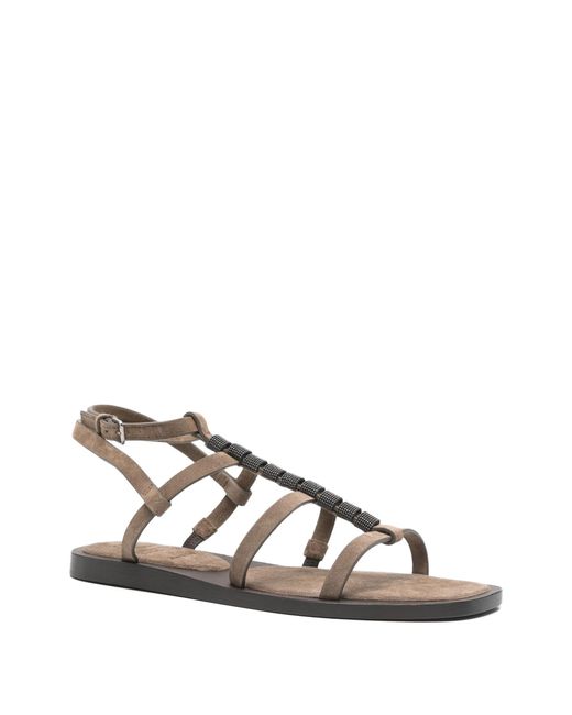 Brunello Cucinelli Natural Beaded Strappy Sandals