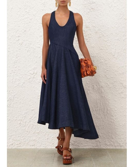 Zimmermann Blue Denim Scoop Neck Midi Dress