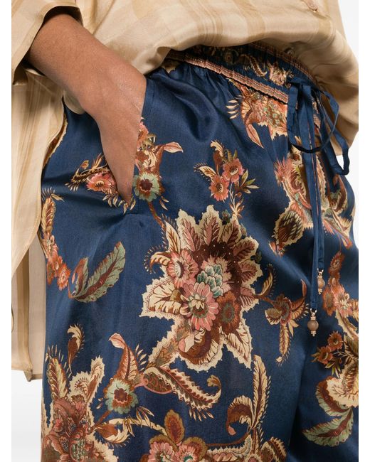Zimmermann Blue Aster Floral-print Drawstring Trousers