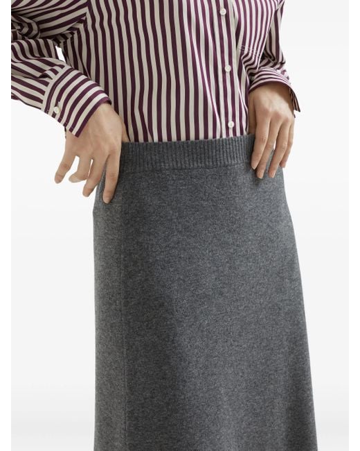 Brunello Cucinelli Gray Knitted Midi Skirt