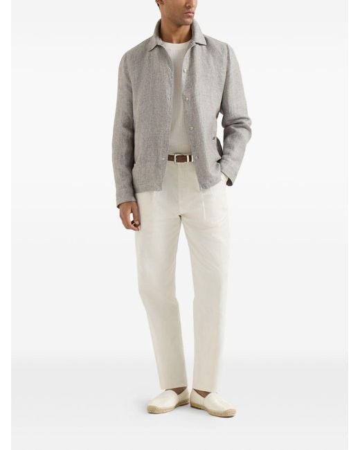 Brunello Cucinelli White Cotton Textured Rib Lightweight Sweater for men