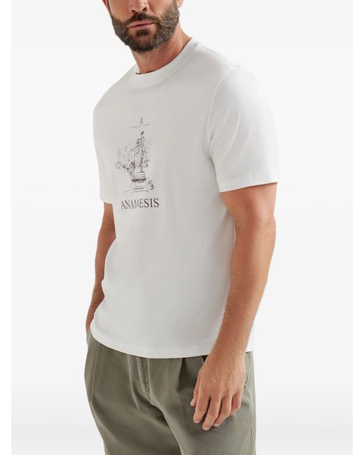 Brunello Cucinelli White Printed Cotton T-Shirt for men