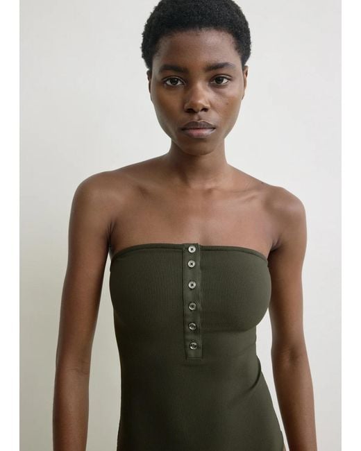 Totême Green Ribbed Strapless Swimsuit