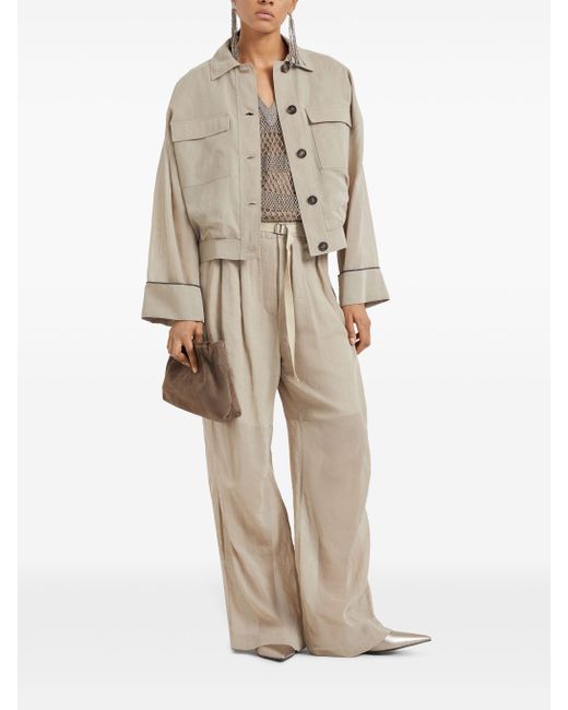 Brunello Cucinelli Natural Belted Cotton-organza Trousers