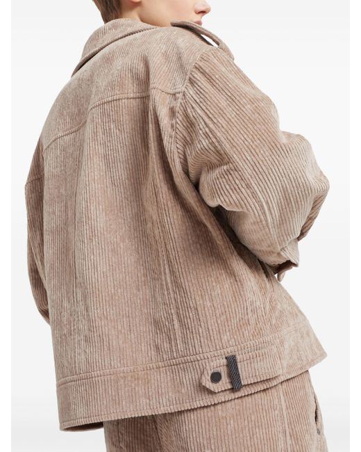 Brunello Cucinelli Natural Padded Corduroy Biker Jacket