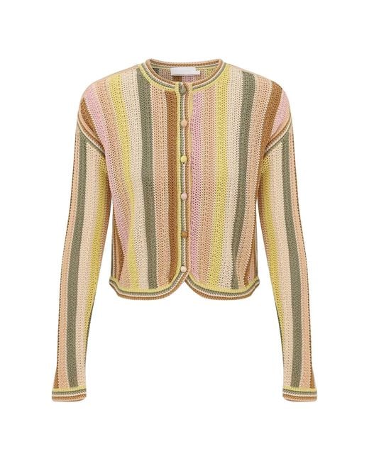 Zimmermann White Indra Stripe Crochet Cardigan