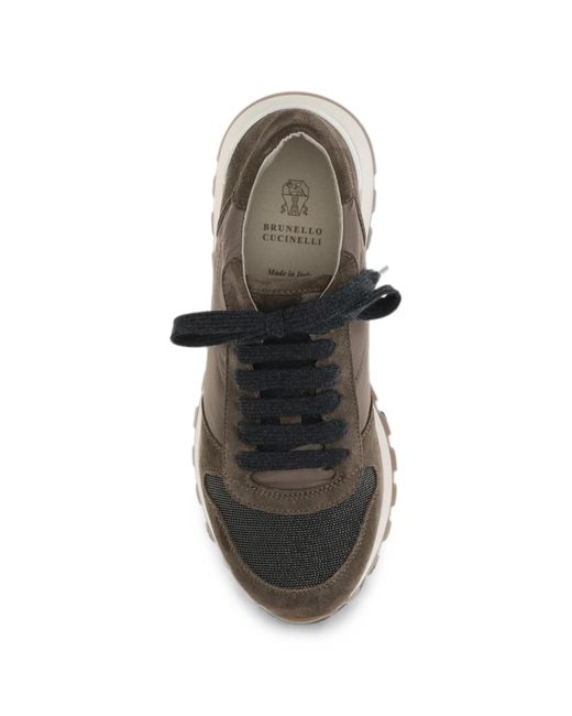 Brunello Cucinelli Brown Monile Suede-panelled Sneakers