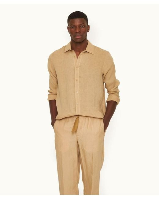 Orlebar Brown Natural Relaxed Fit Luxury Italian Linen Shirt In Biscuit Colour for men