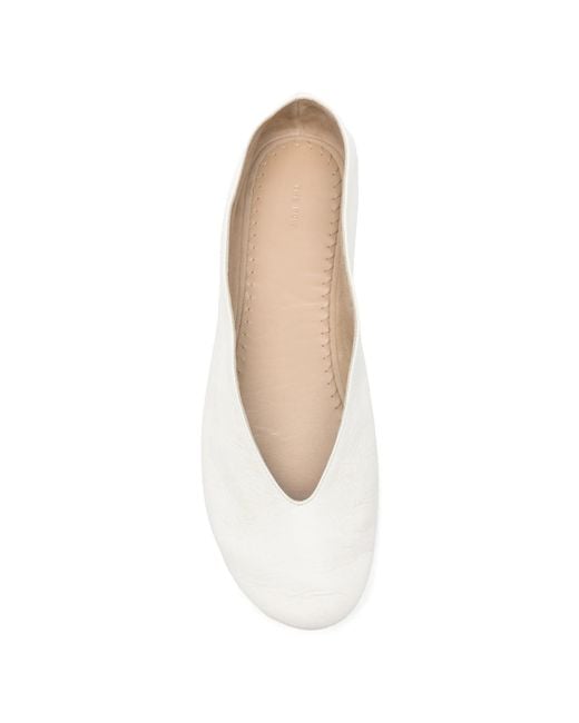 The Row White V-neck Textured Leather Loafers
