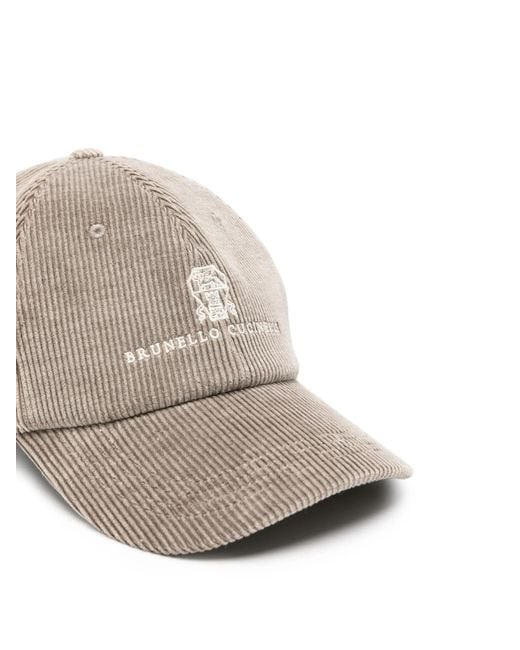 Brunello Cucinelli White Corduroy Logo-embroidered Baseball Cap for men