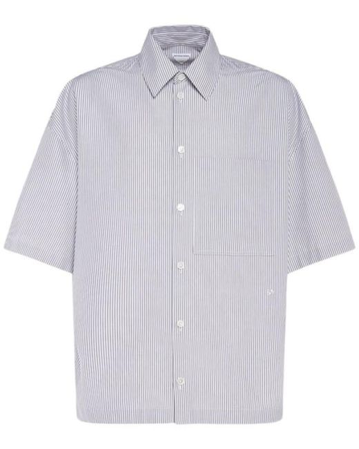 Bottega Veneta Blue Striped Cotton Overshirt With Bv Embroidery for men