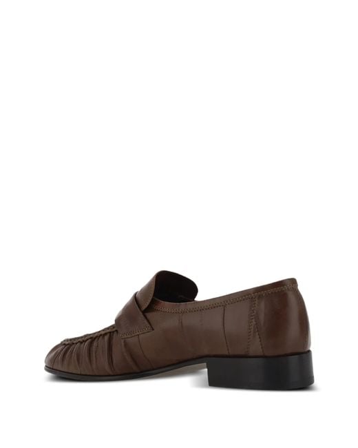 The Row Brown Textured Leather Loafers