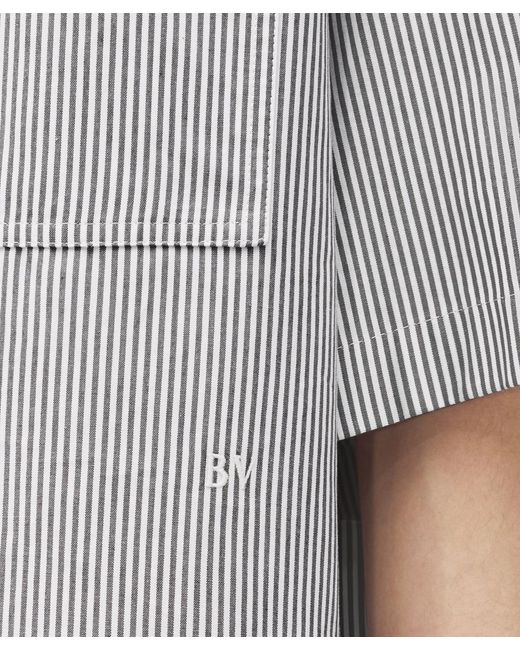 Bottega Veneta Blue Striped Cotton Overshirt With Bv Embroidery for men
