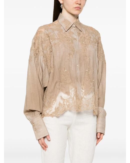 Ermanno Scervino Natural Embroidered Shirt
