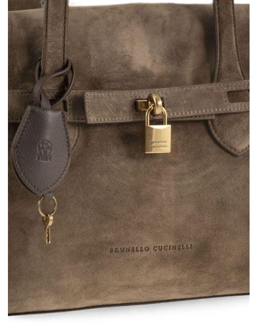 Brunello Cucinelli Brown Padlock-detail Suede Shoulder Bag