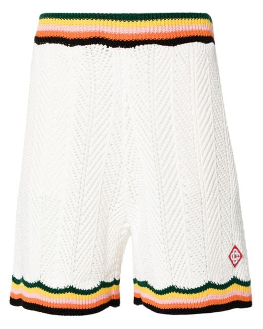 Casablancabrand White Striped Chevron-knit Shorts for men