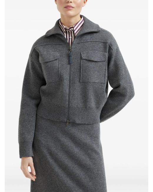 Brunello Cucinelli Gray Cashermere Zipped Cardigan