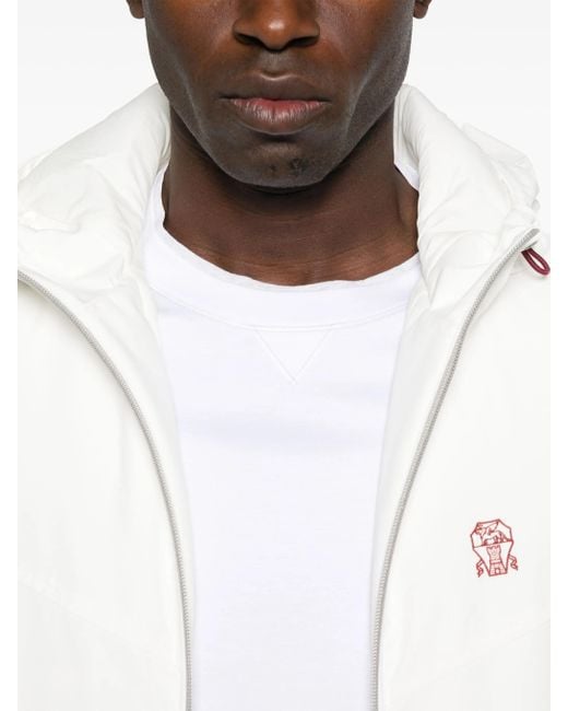 Brunello Cucinelli White Embroidered-logo T-shirt for men