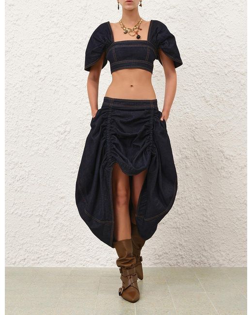 Zimmermann Blue Rebellion Denim Midi Skirt