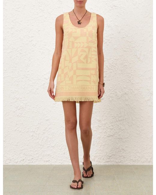 Zimmermann Natural Solstice Geometric-pattern Fringed Mini Dress