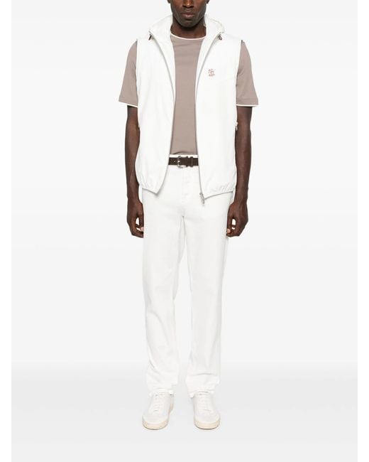 Brunello Cucinelli White Hooded Waistcoat for men