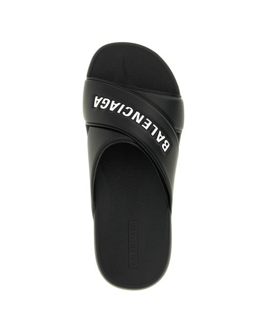 Balenciaga Black Sporty Pool Embossed Slides for men