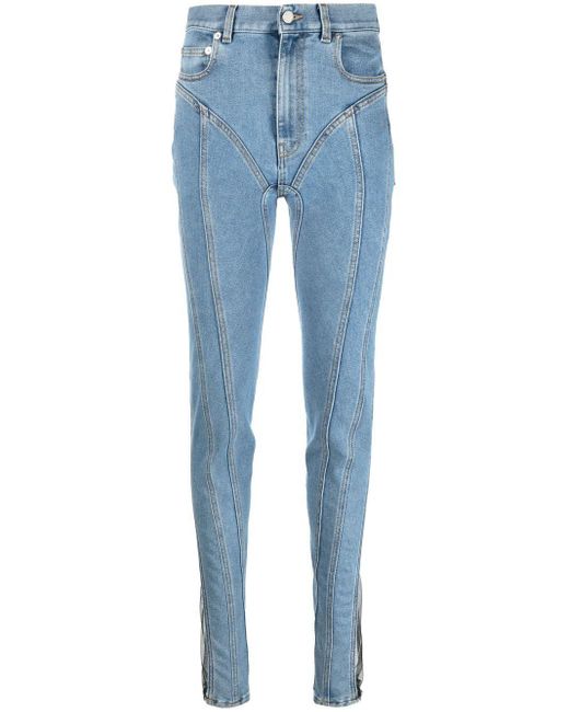 Mugler Sheer-panelled Skinny Jeans in Blue | Lyst