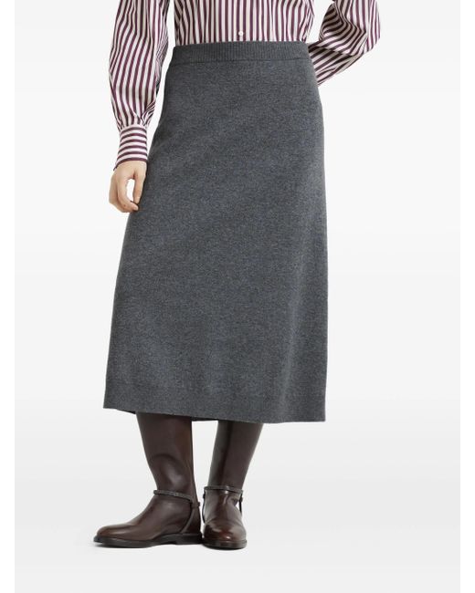 Brunello Cucinelli Gray Knitted Midi Skirt