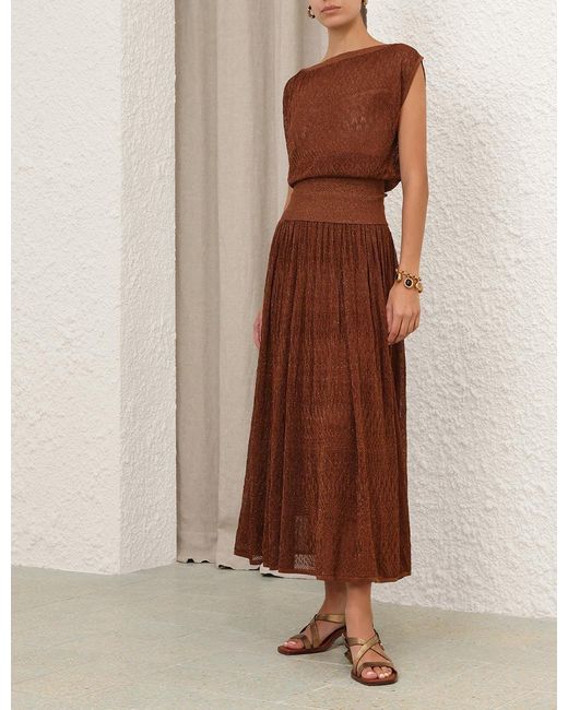 Zimmermann Brown Awaken Metallic Lace Top