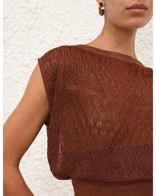 Zimmermann Brown Awaken Metallic Lace Top