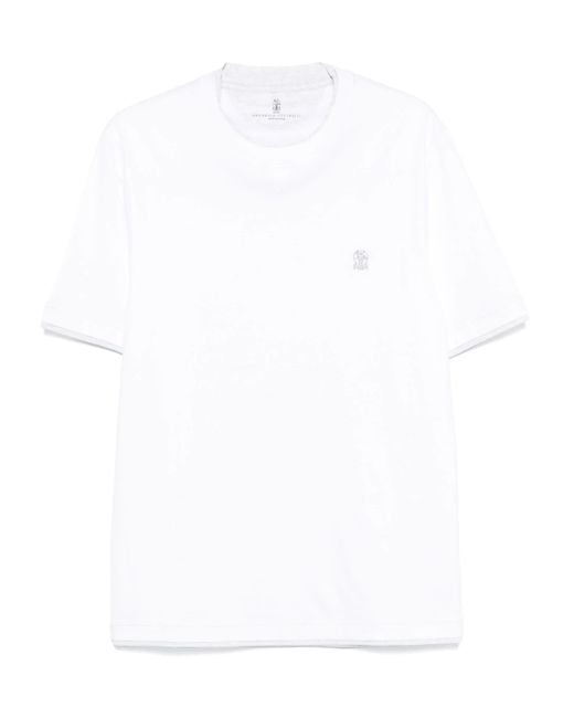 Brunello Cucinelli White Embroidered-logo T-shirt for men