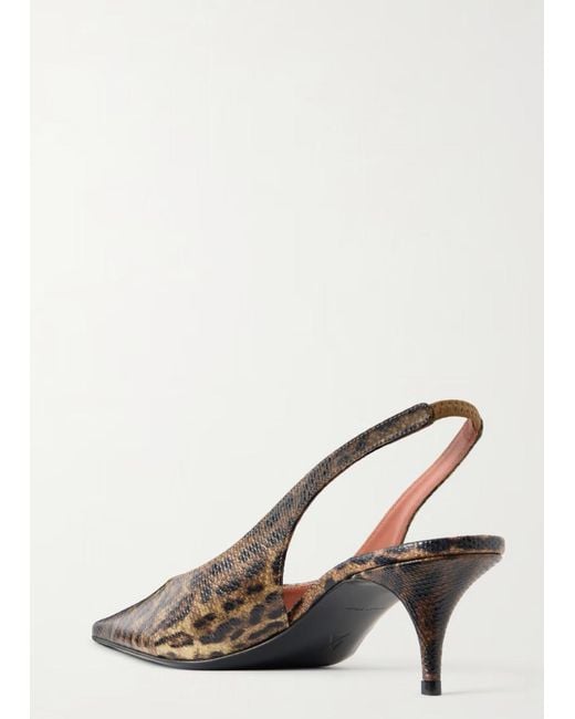 AMINA MUADDI Brown Anok 55mm Snake-embossed Leather Slingback