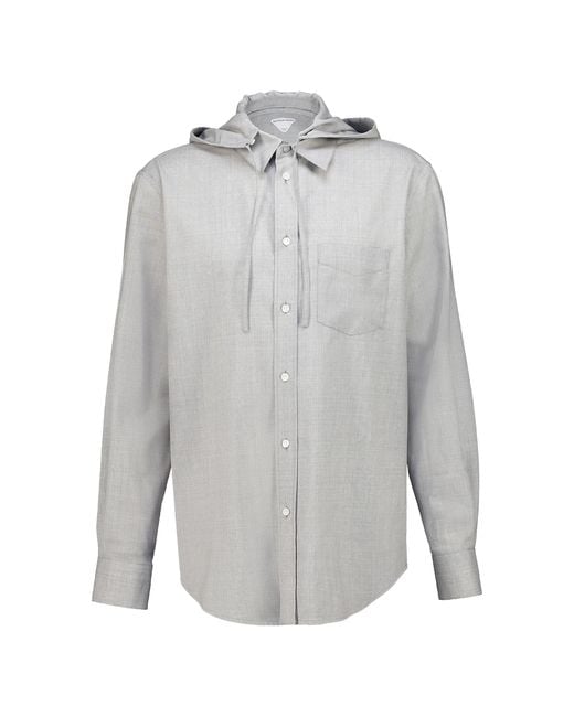 Bottega Veneta Gray Hooded Wool Shirt for men
