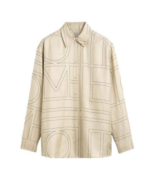 Totême  Natural Silk Monogrammed Shirt With Unbuttoned Hem & Classic Collar