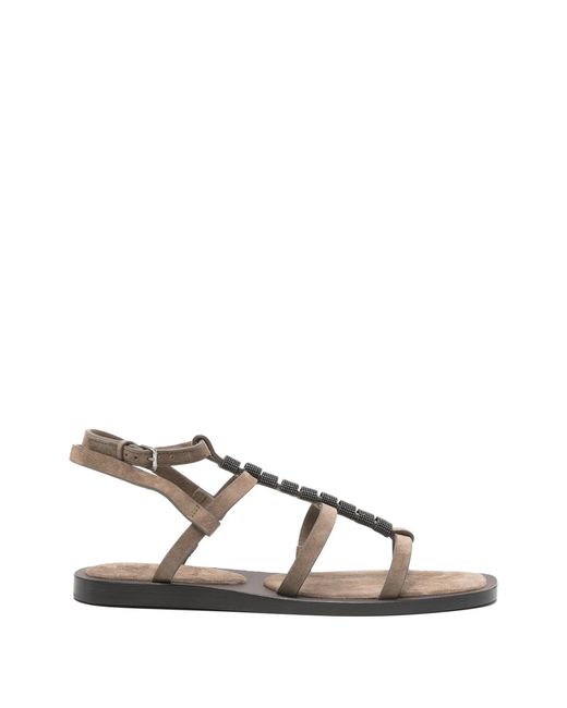 Brunello Cucinelli Natural Beaded Strappy Sandals