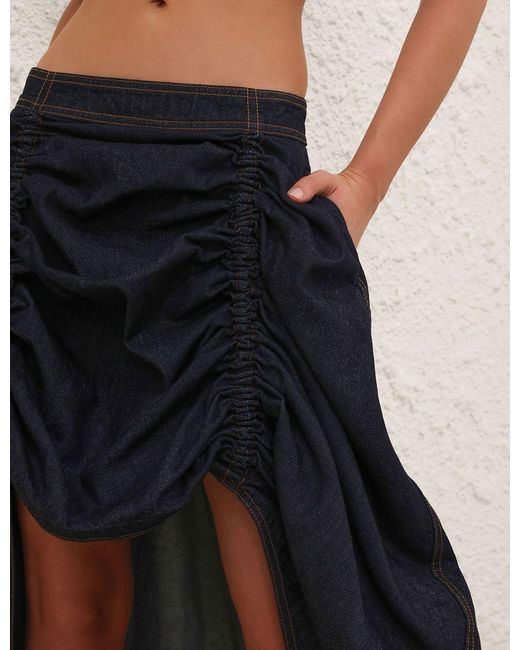 Zimmermann Blue Rebellion Denim Midi Skirt
