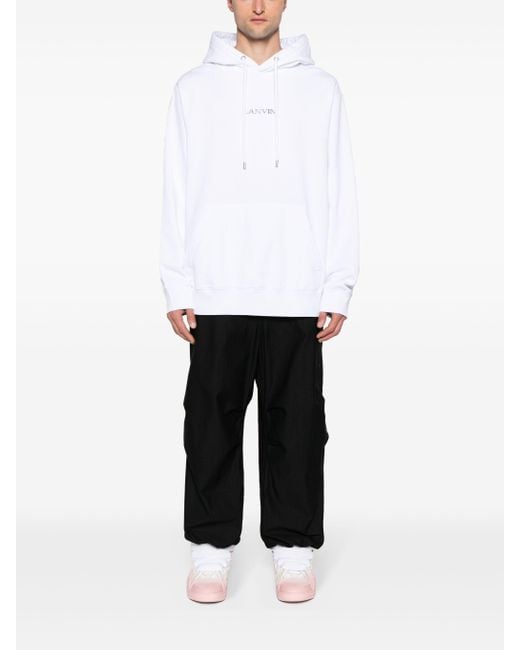 Lanvin White Logo-embroidered Cotton Hoodie for men