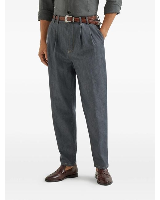 Brunello Cucinelli Gray Pleat Five-pocket Trousers for men